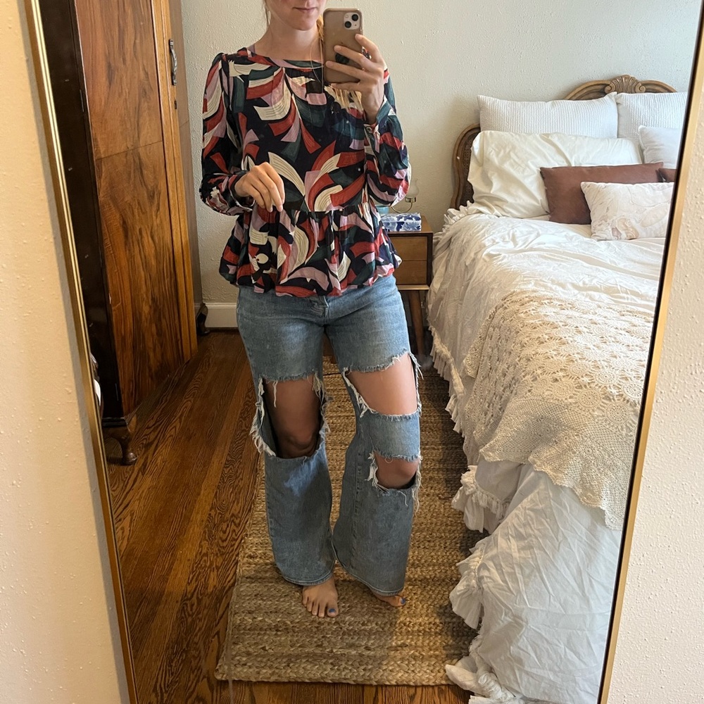 Anthropologie Maeve Art Deco Print Bird Top Blouse